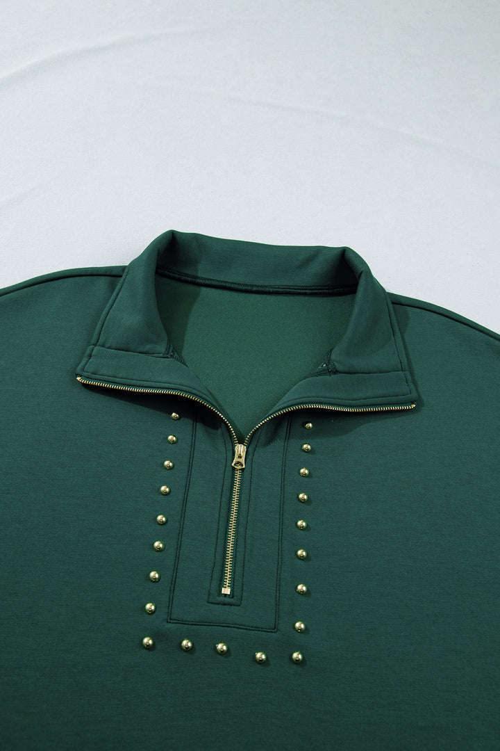 Evergreen Glow Studded Zip up Plus Size T Shirt Dress with Pockets