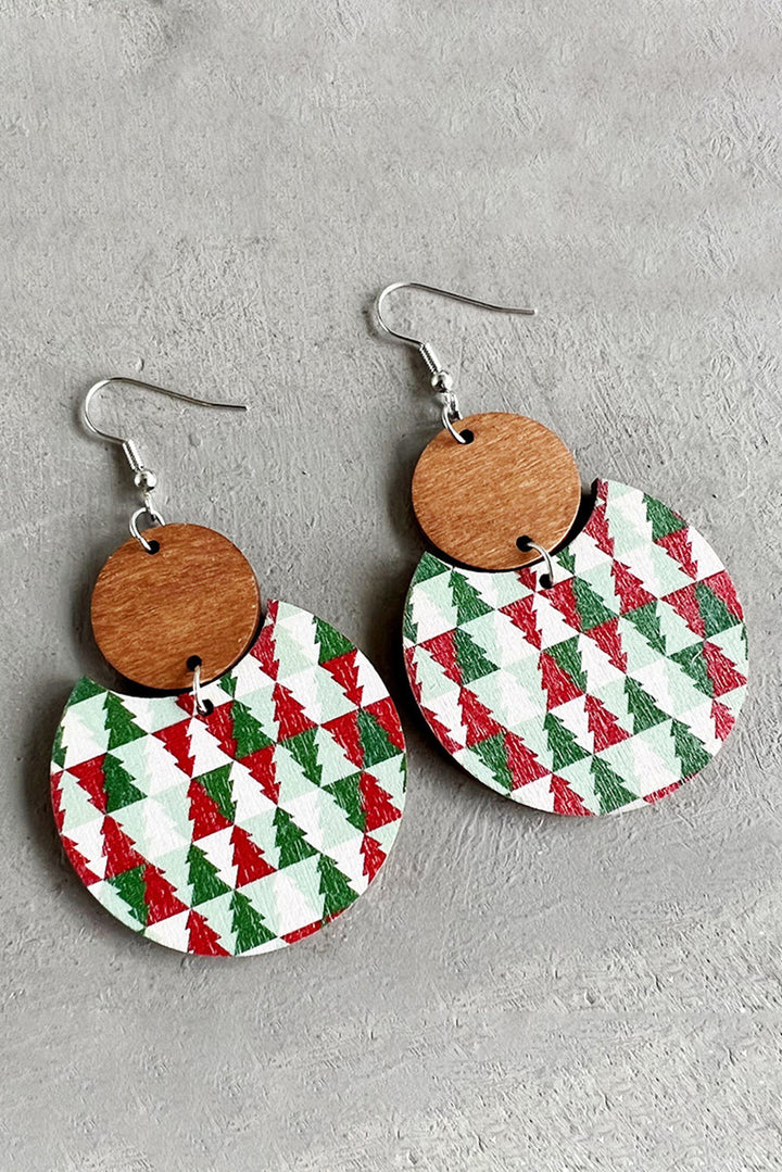 Boucles d'oreilles en bois à motif de damier de Noël