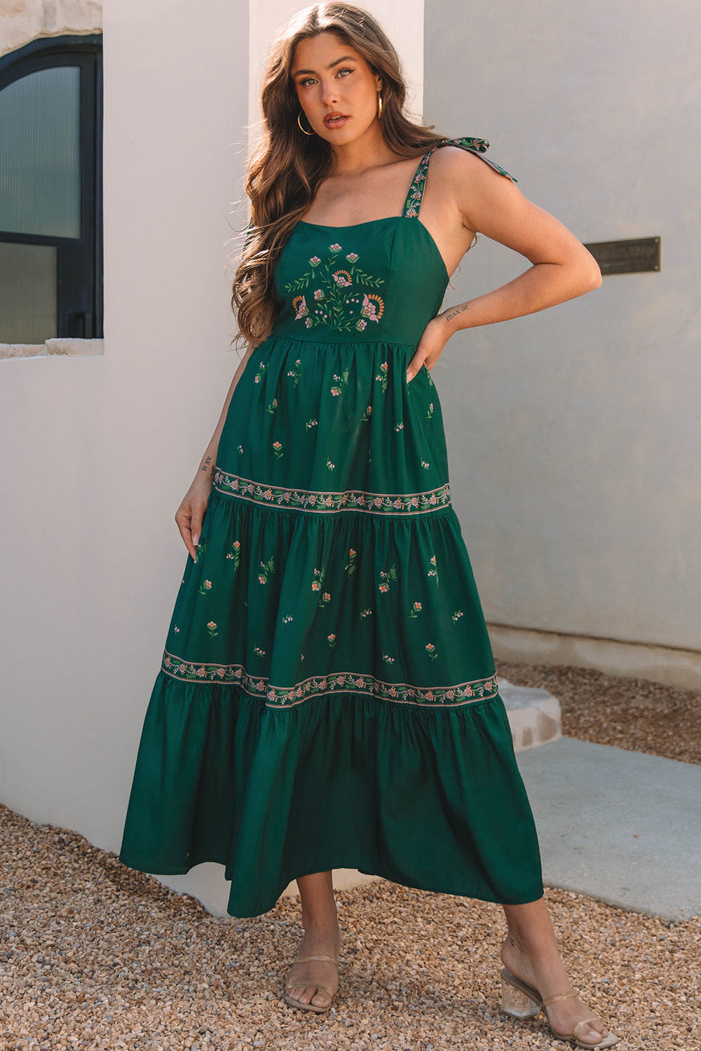 Floral Smocked Back Tied Straps Tiered Maxi Dress