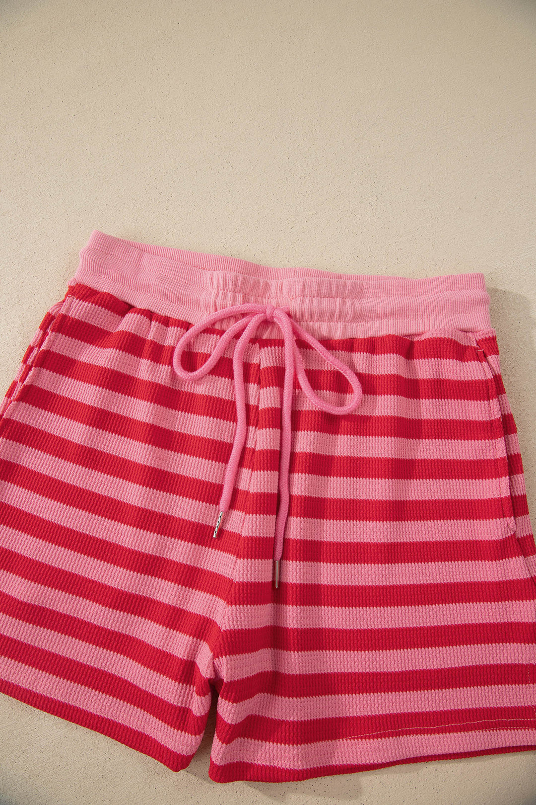 Red Stripe Puff Short Sleeve T Shirt Matching Shorts Set