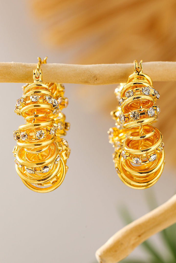Boucles d'oreilles à crochet en alliage plaqué spirale avec strass