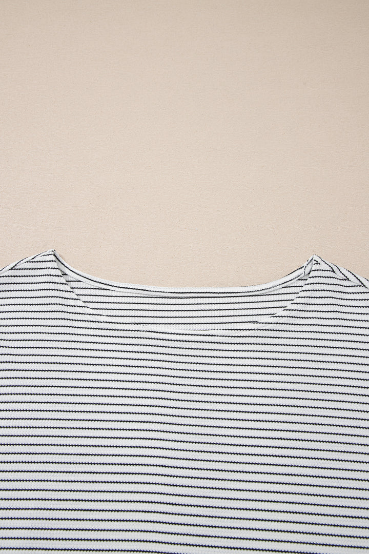Contrasted Ruffle Trim Loose Long Sleeve Top
