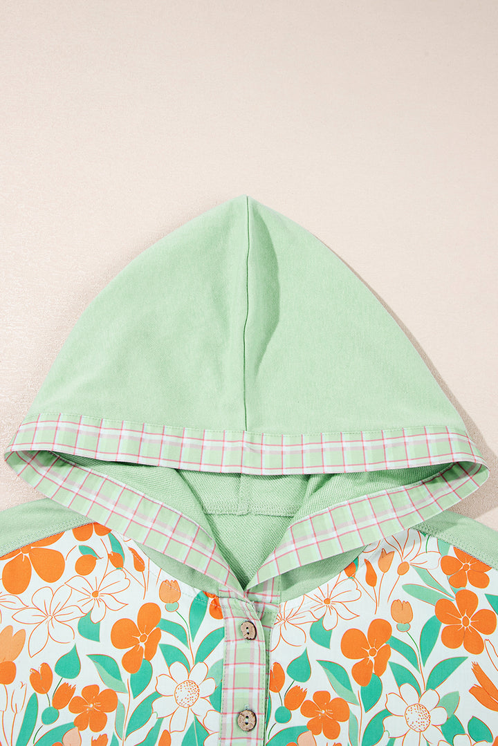 Clearly Aqua Lace Floral Patchwork Hooded Pullover