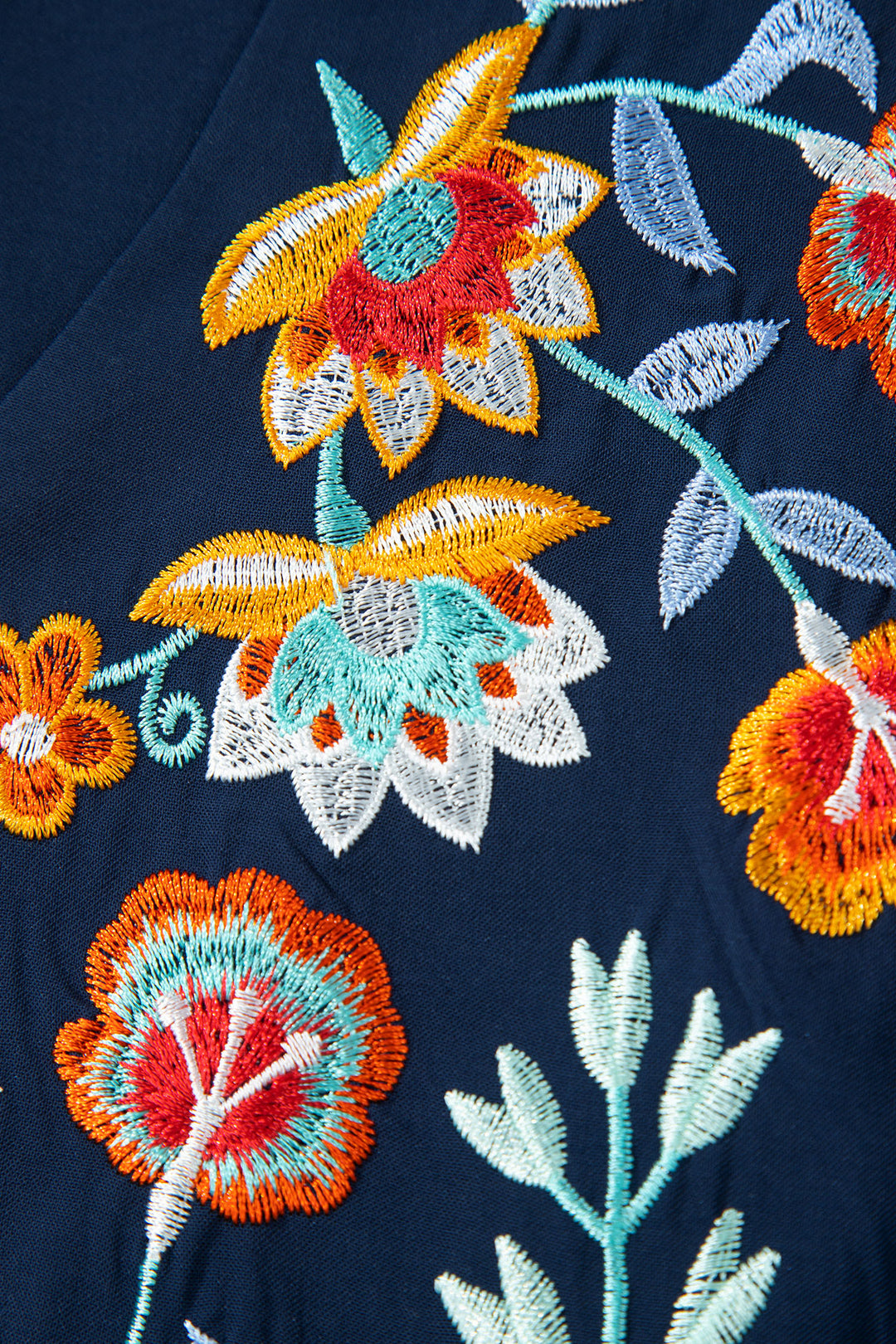 Dirty Blue V Neck Ruffled Sleeve Floral Embroidered Detail Babydoll Blouse