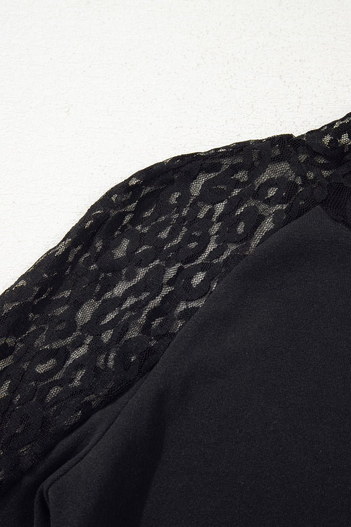 Black Leopard Mesh Patchwork Knit Long Sleeve Top