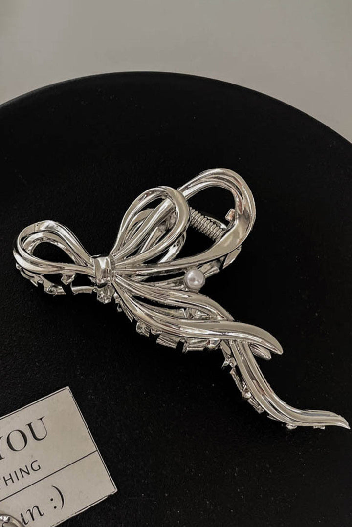 Pearl Decor Bow Knot Alloy Hair Claw Clip