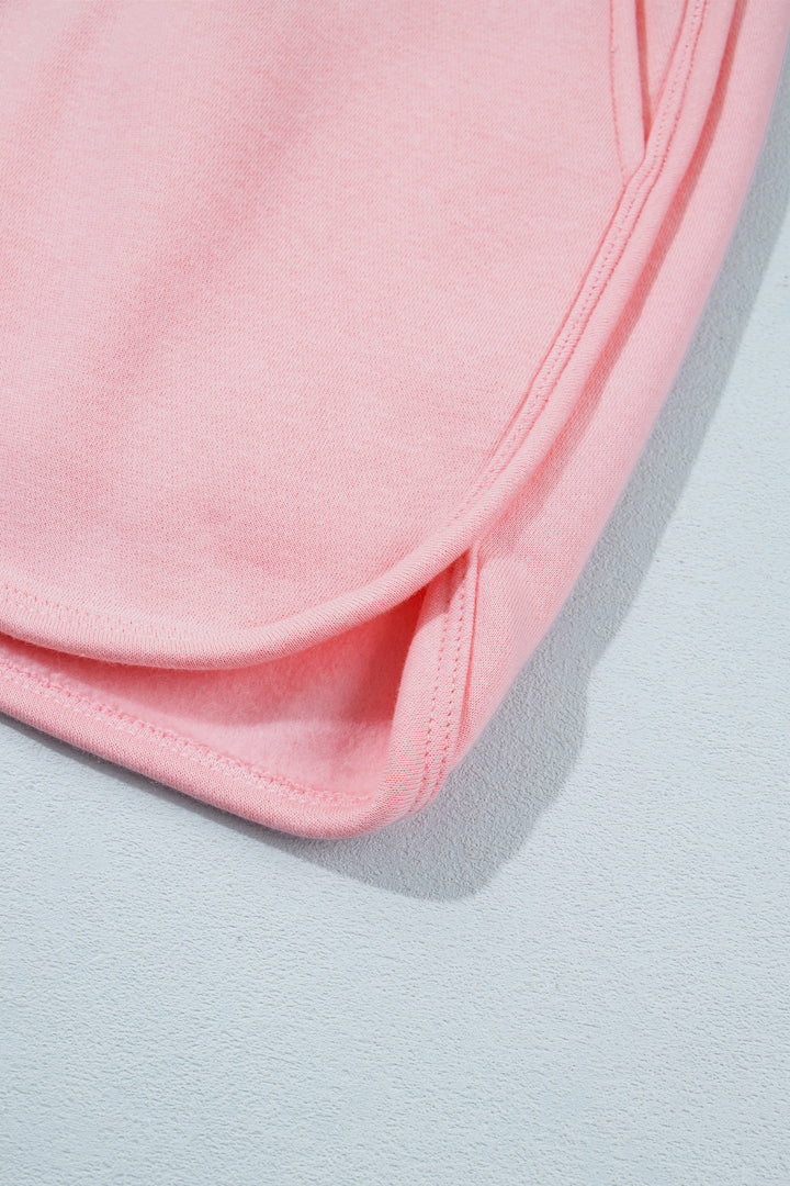 Light Pink High Neck Exposed Seam Drop Shoulder Baggy Pullover Short Set