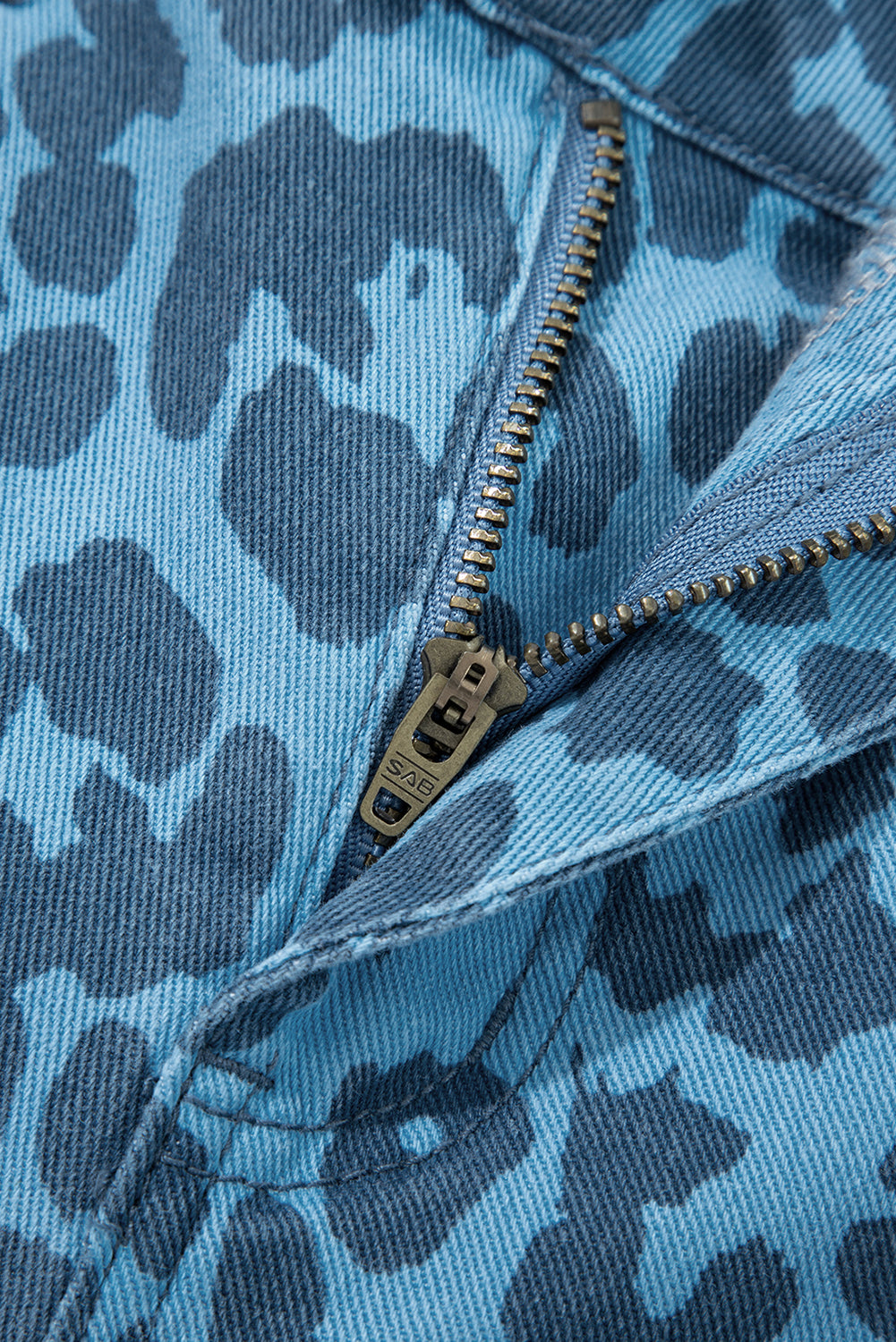 Sky Blue Leopard Print Barrel Leg Jeans