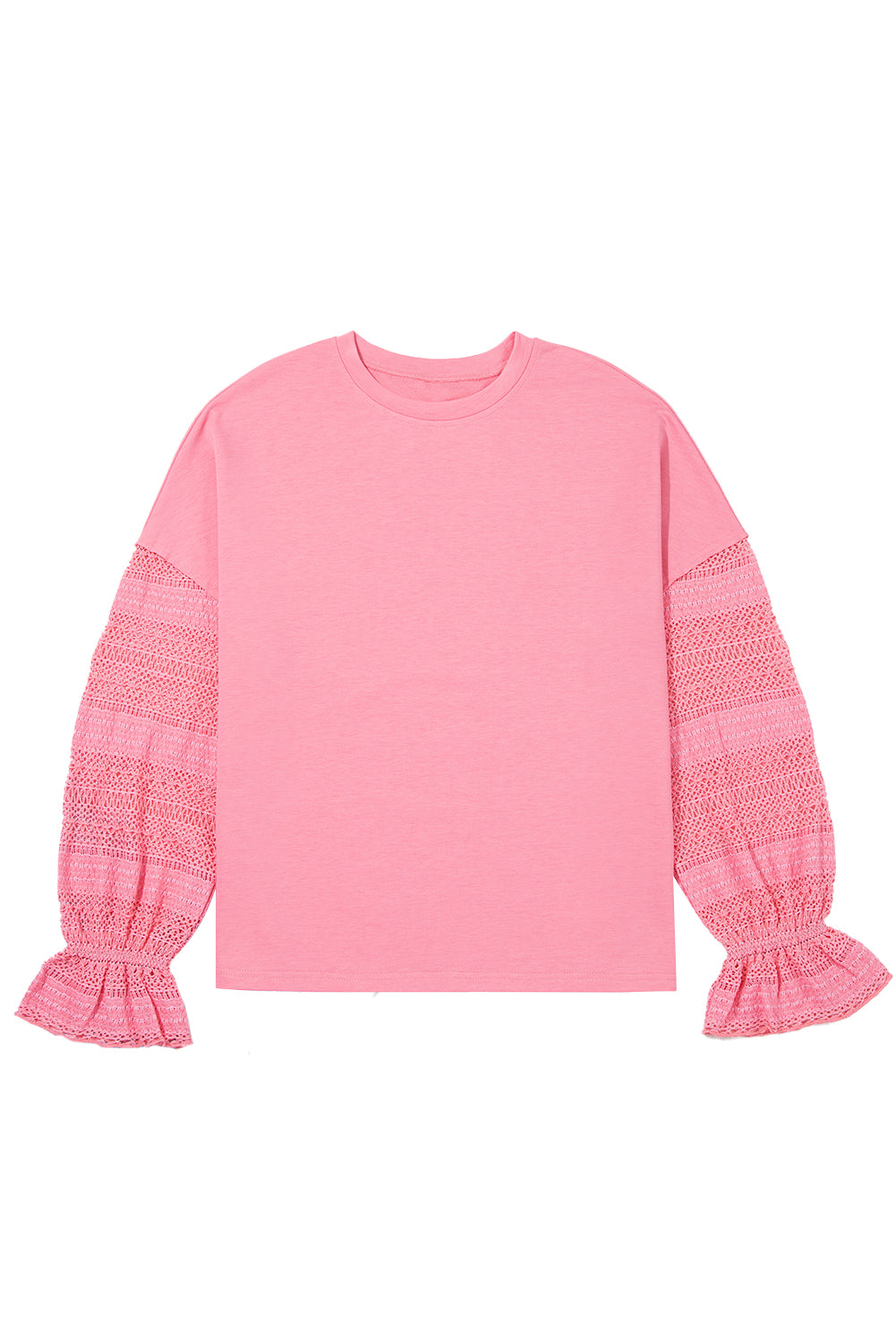 Drop Shoulder Lace Ruffled Sleeve Patchwork Loose Sweatshirt