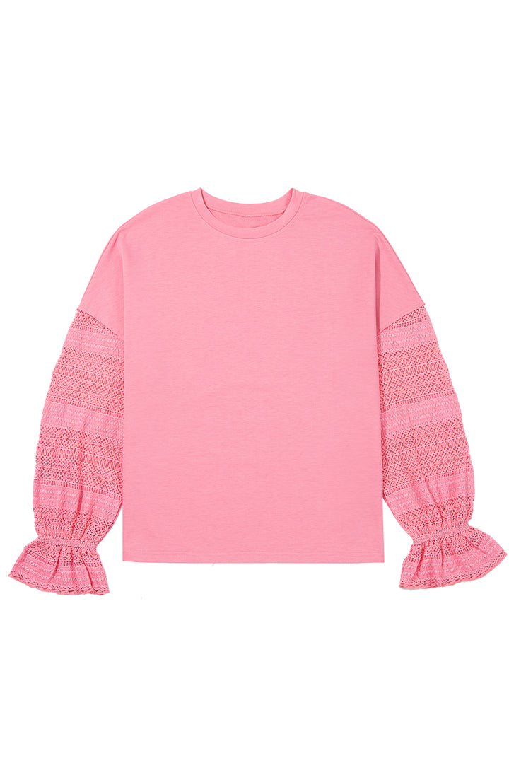 Drop Shoulder Lace Ruffled Sleeve Patchwork Loose Sweatshirt