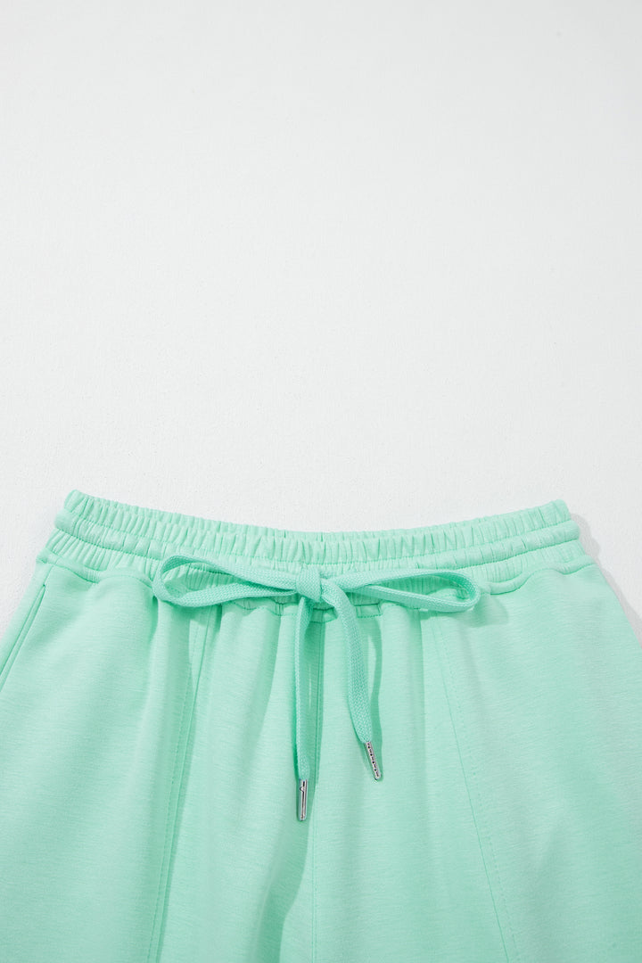 Moonlight Jade Drawstring Elastic Waistband Solid Color Two Piece Casual Set