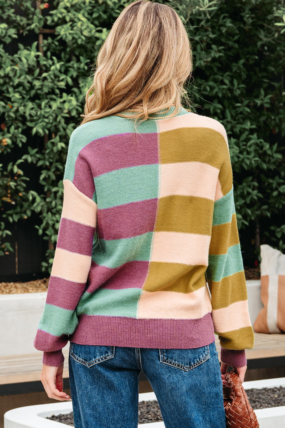 Drop Shoulder Ribbed Edge Casual Sweater