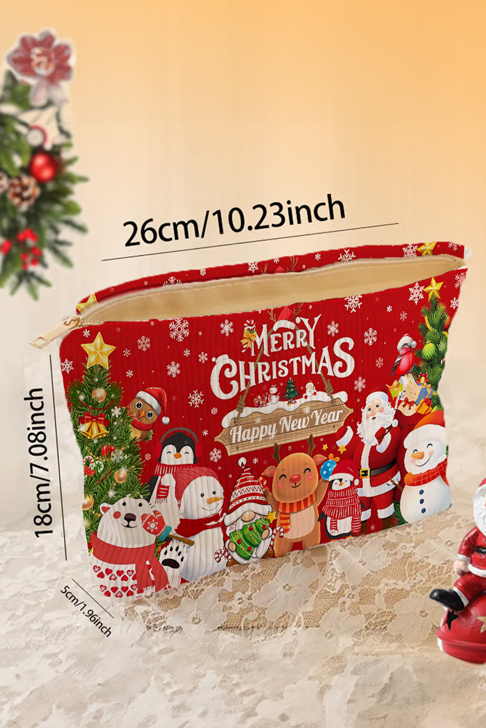 MERRY CHRISTMAS Happy New Year Corduroy Cosmetic Bag