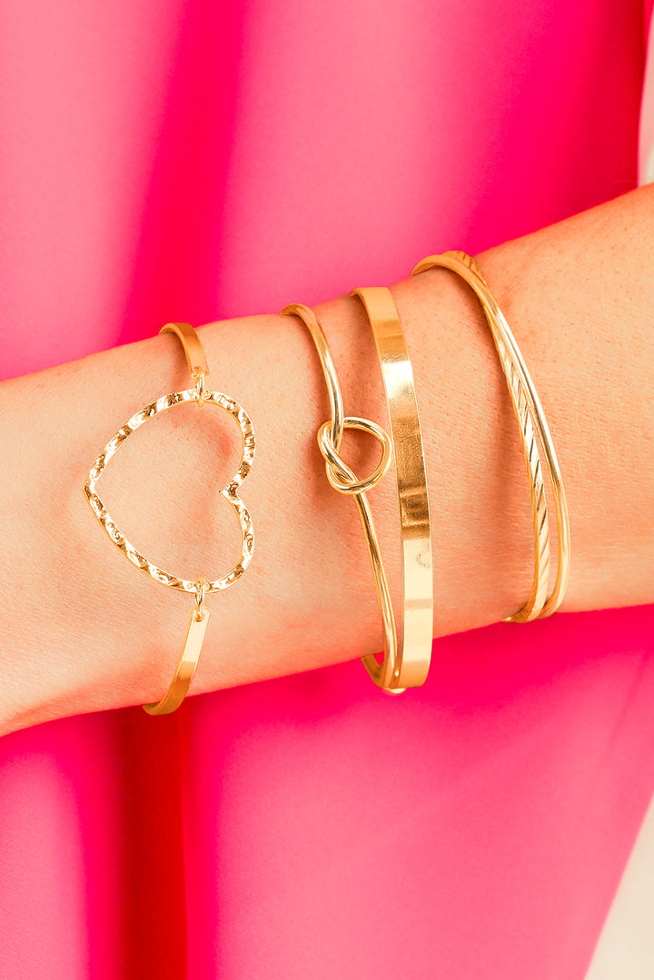 Ensemble de bracelets manchette ouverts multicouches plaqués cœur
