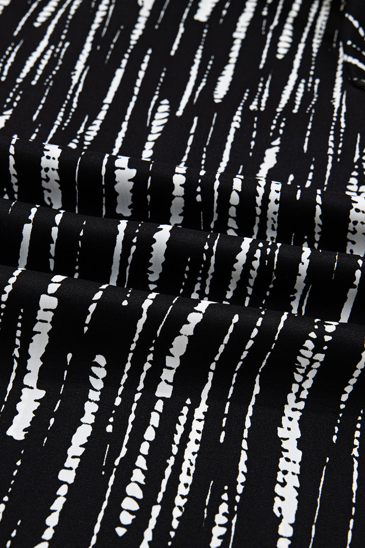 Black Abstract Printed V Neck Fall Blouse