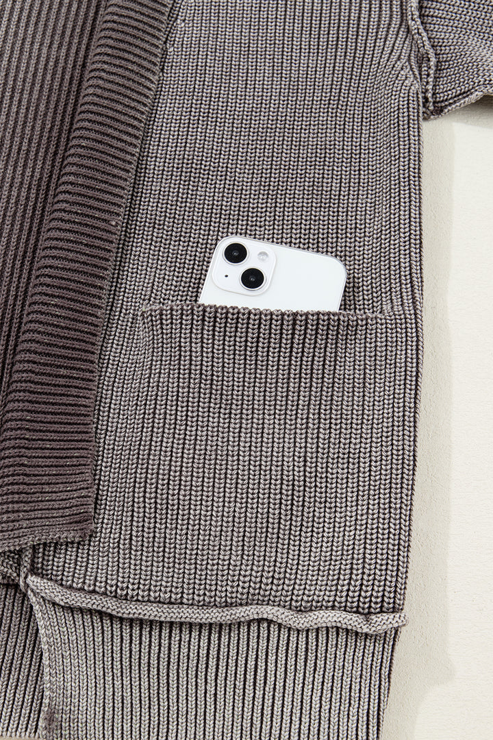 Mineral Wash Exposed Seam Patchwork Knit Open Sweater Cardigan