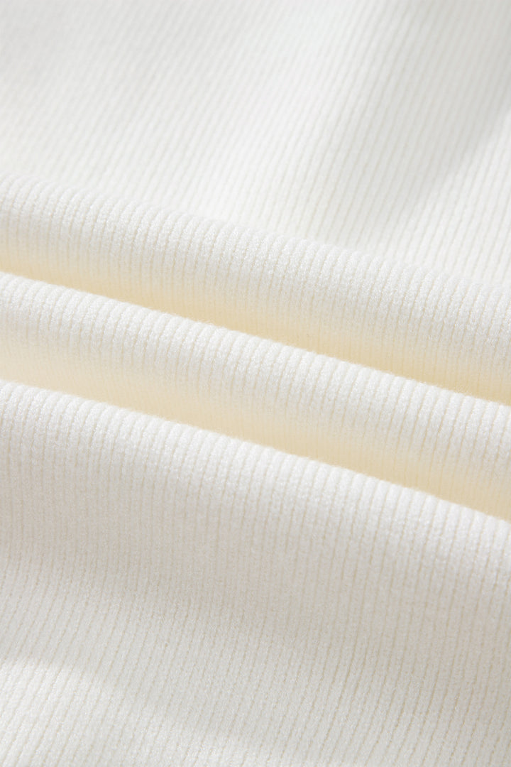 White Solid Color Sleeveless Knit Button Pocketed Sweater