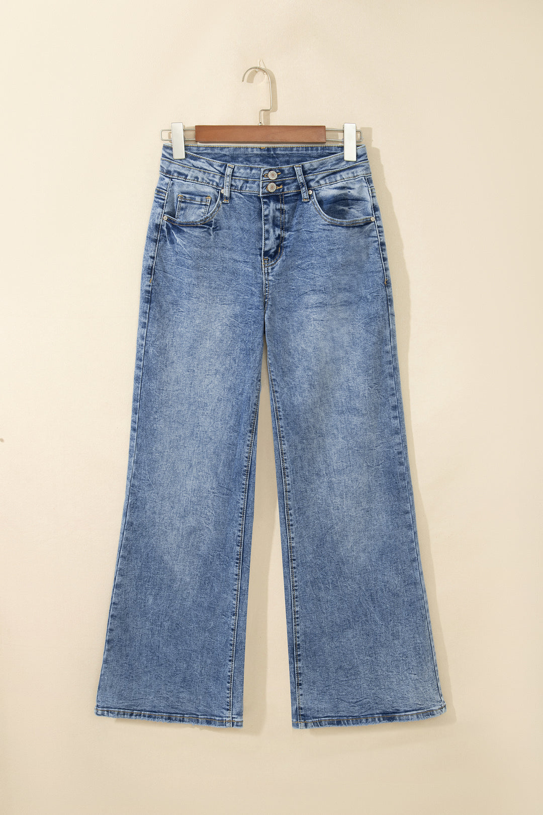 Fashion Beau Blue Acid Wash Pocket Detail Flare Jeans