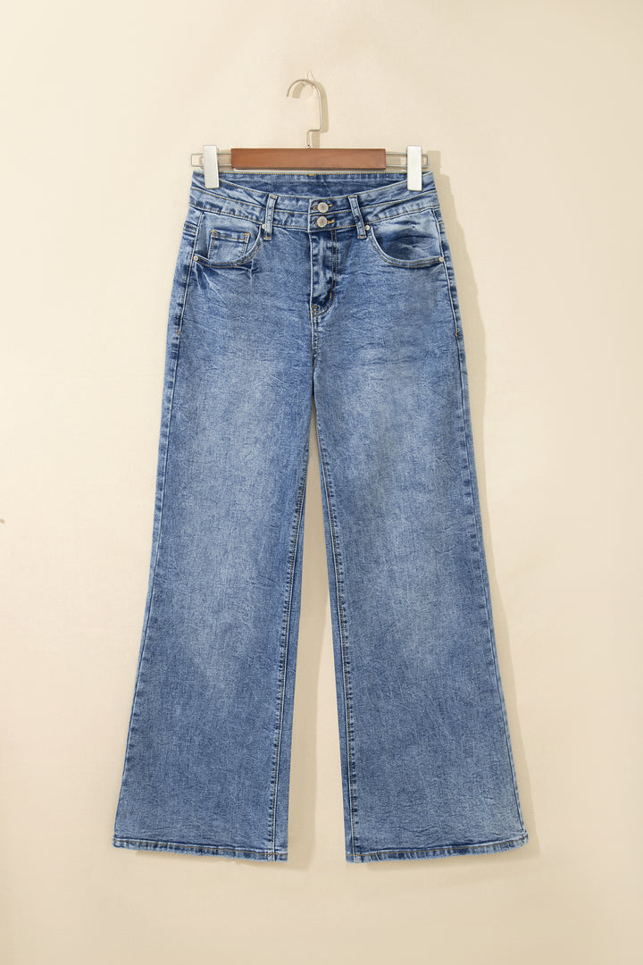 Fashion Beau Blue Acid Wash Pocket Detail Flare Jeans