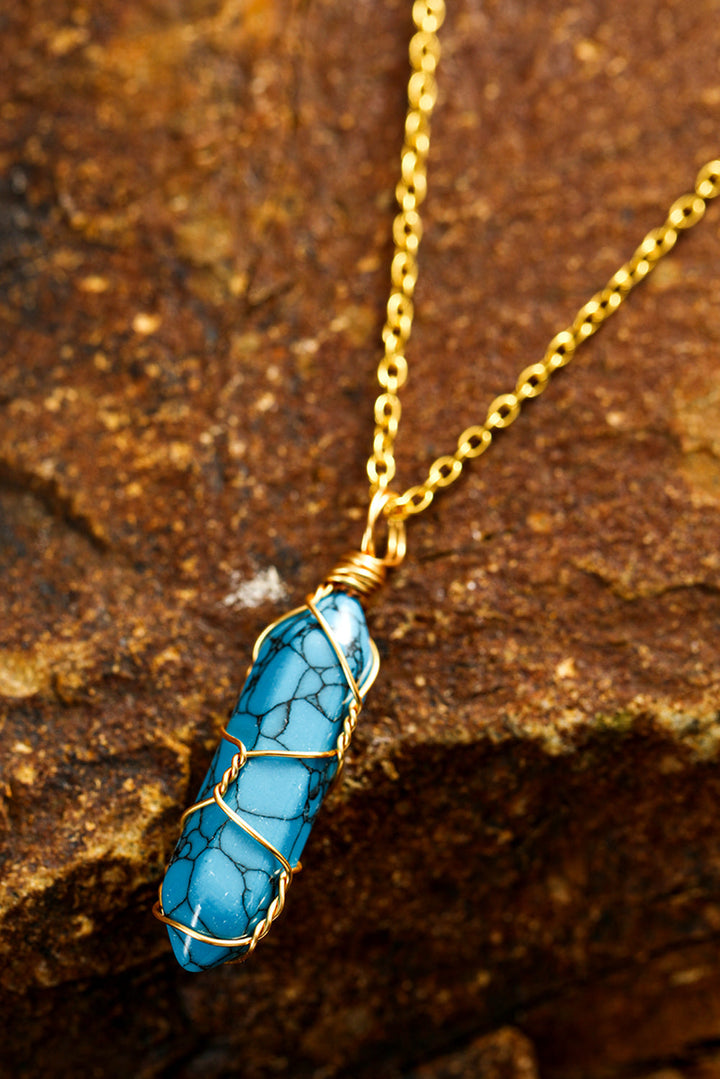 Gold Wire Wrapped Turquoise Pendant Necklace