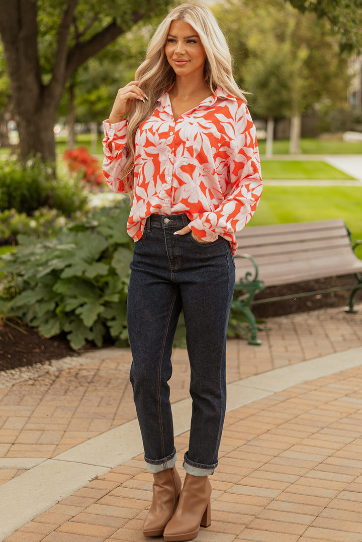 Botanical Print Single Chest Pocket Button Up Shirt