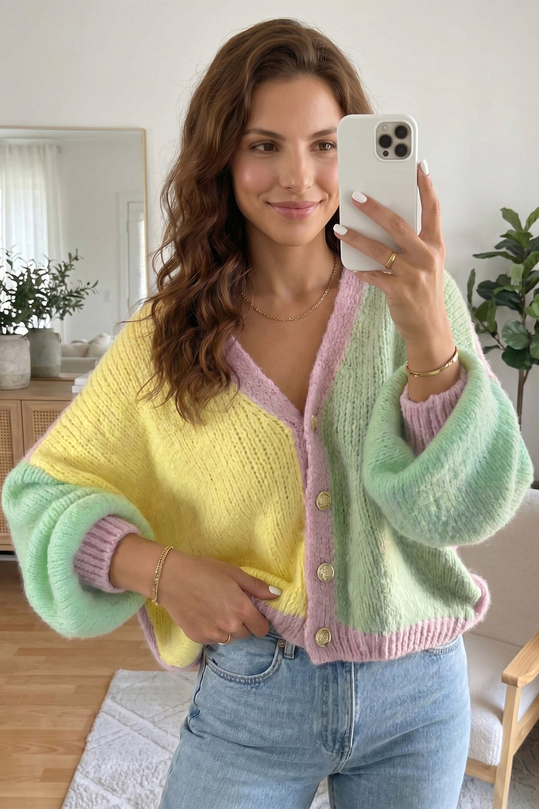 Yellow V Neck Regular Wash Knitwear Cardigan
