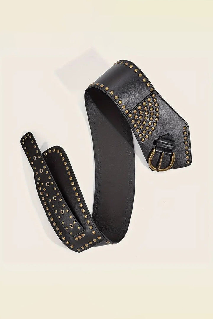 Ceinture large en cuir PU clouté à rivets rétro