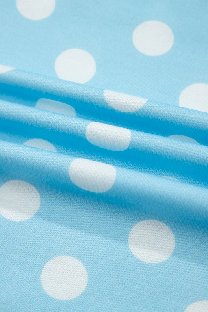 Sky Blue Polka Dot Short Sleeve Top and Pants Set
