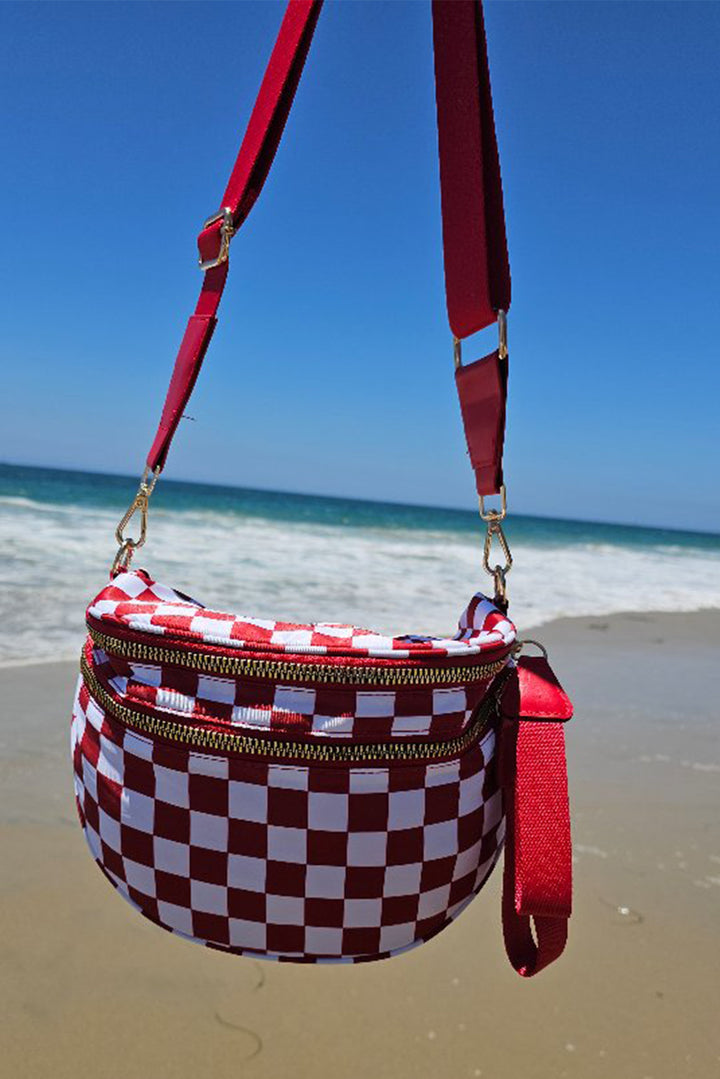 Checkered/Animal Spots Print Wide Strap Large Crossbody Bag