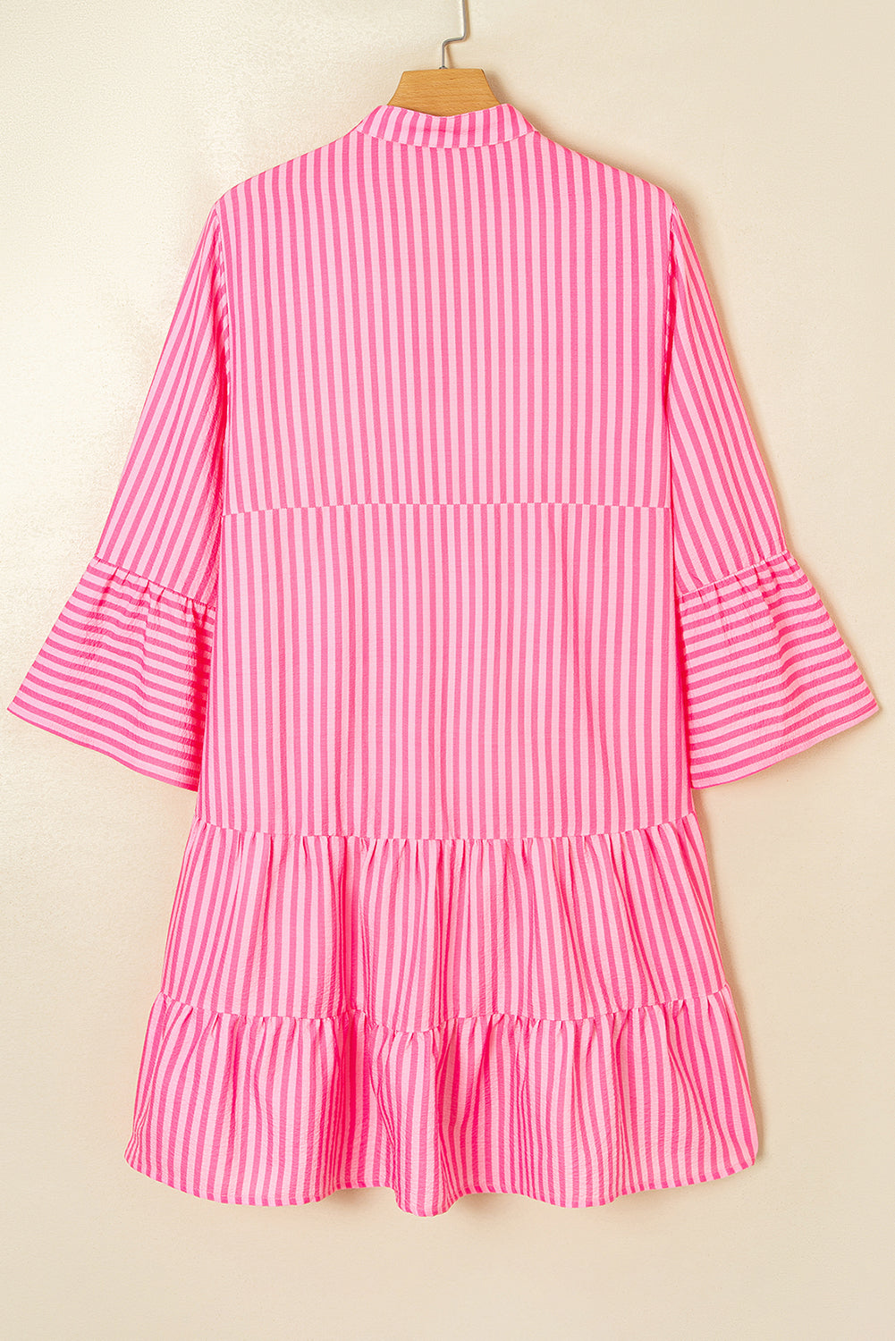 Flare Sleeve Half Placket Tiered Flowy Mini Dress