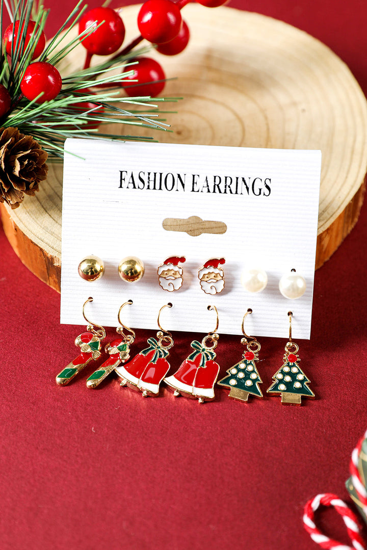 6 Paare/Set Ohrringe aus Legierung mit Cartoon-Weihnachtsmotiv