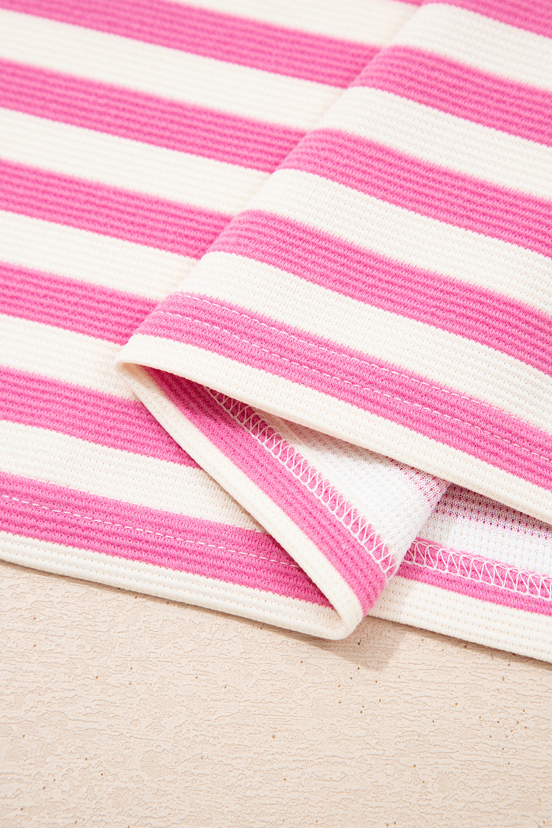 Pink Stripe Contrast Trim Short Sleeve Top Loose Shorts 2pcs Casual Outfit