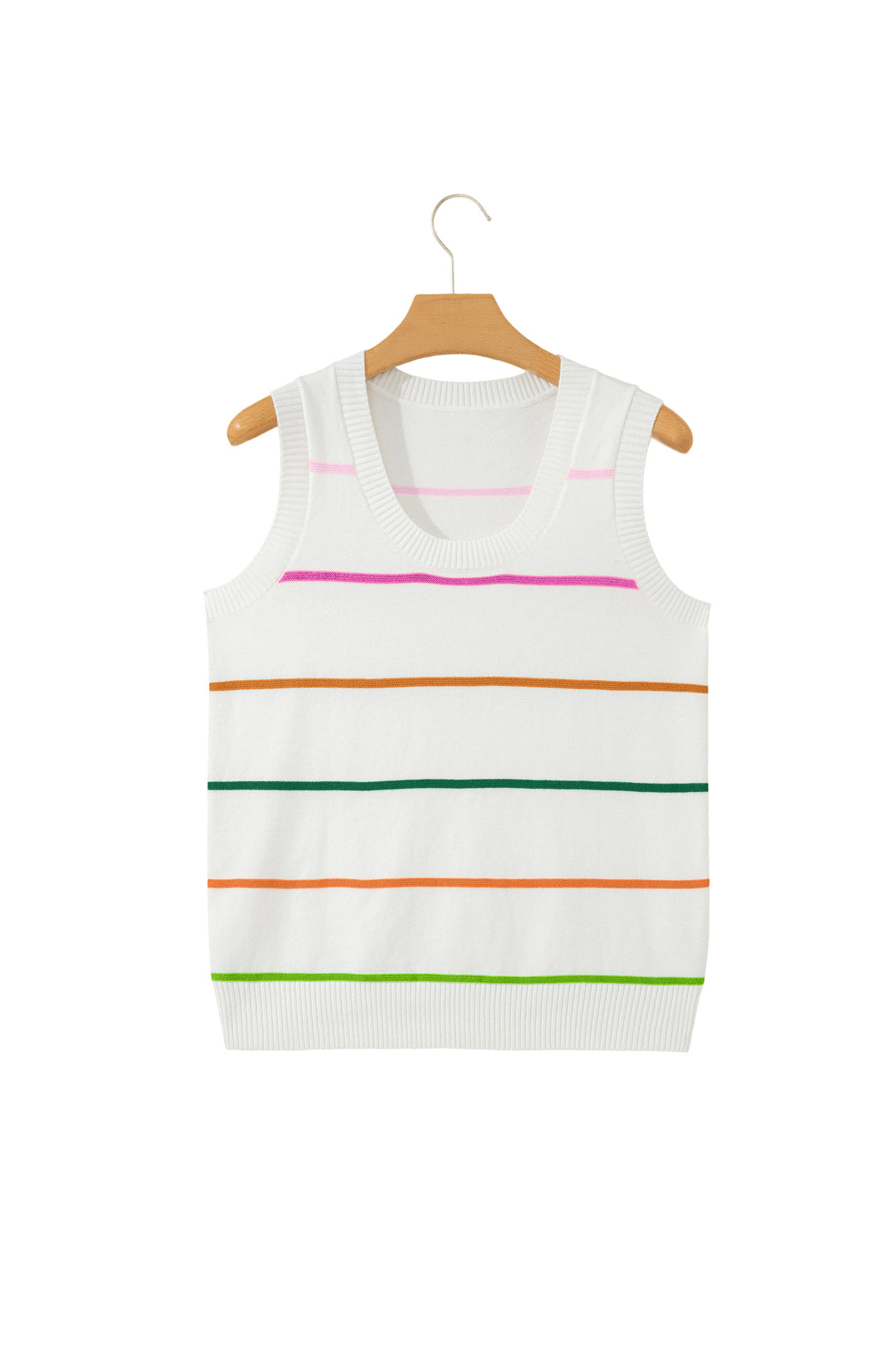 White Stripe Round Neck Knitted Sweater Tank