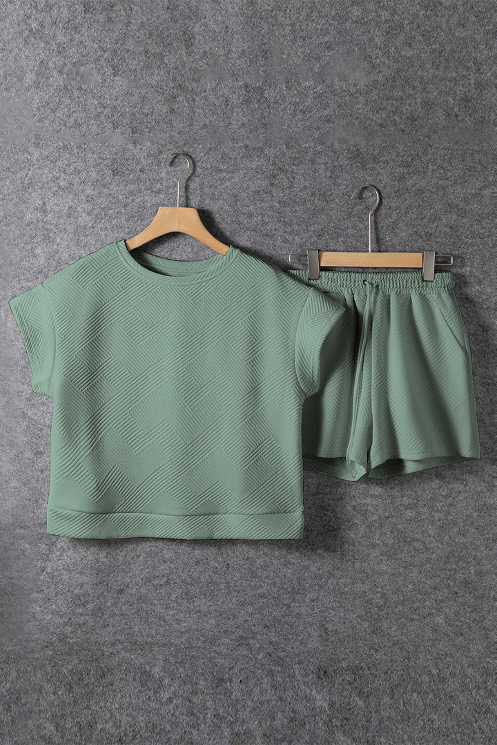 Mineral Blue Textured Short Sleeve Top and Shorts Set