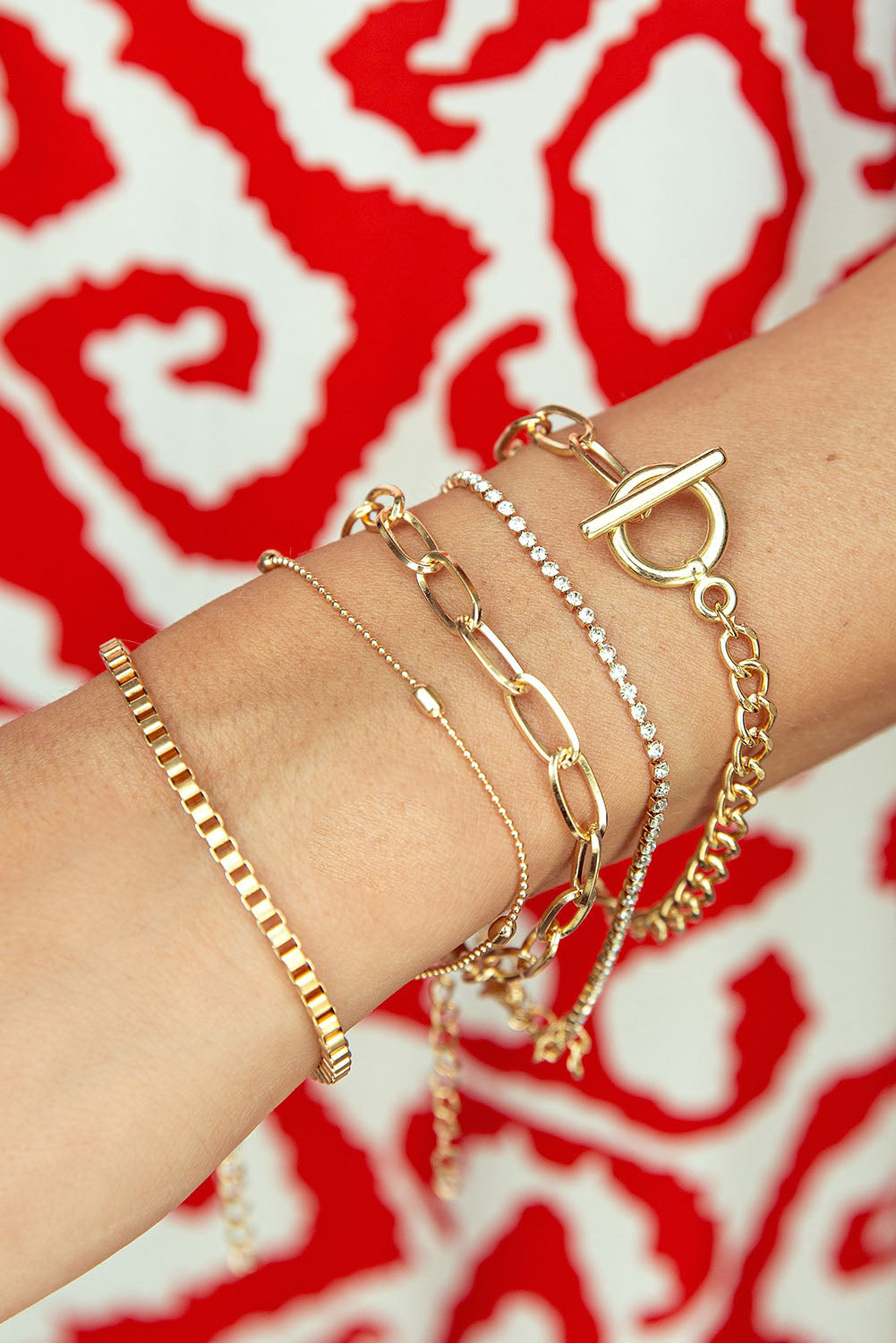 Rhinestone Geometric Plated 5-pcs Bracelet Set