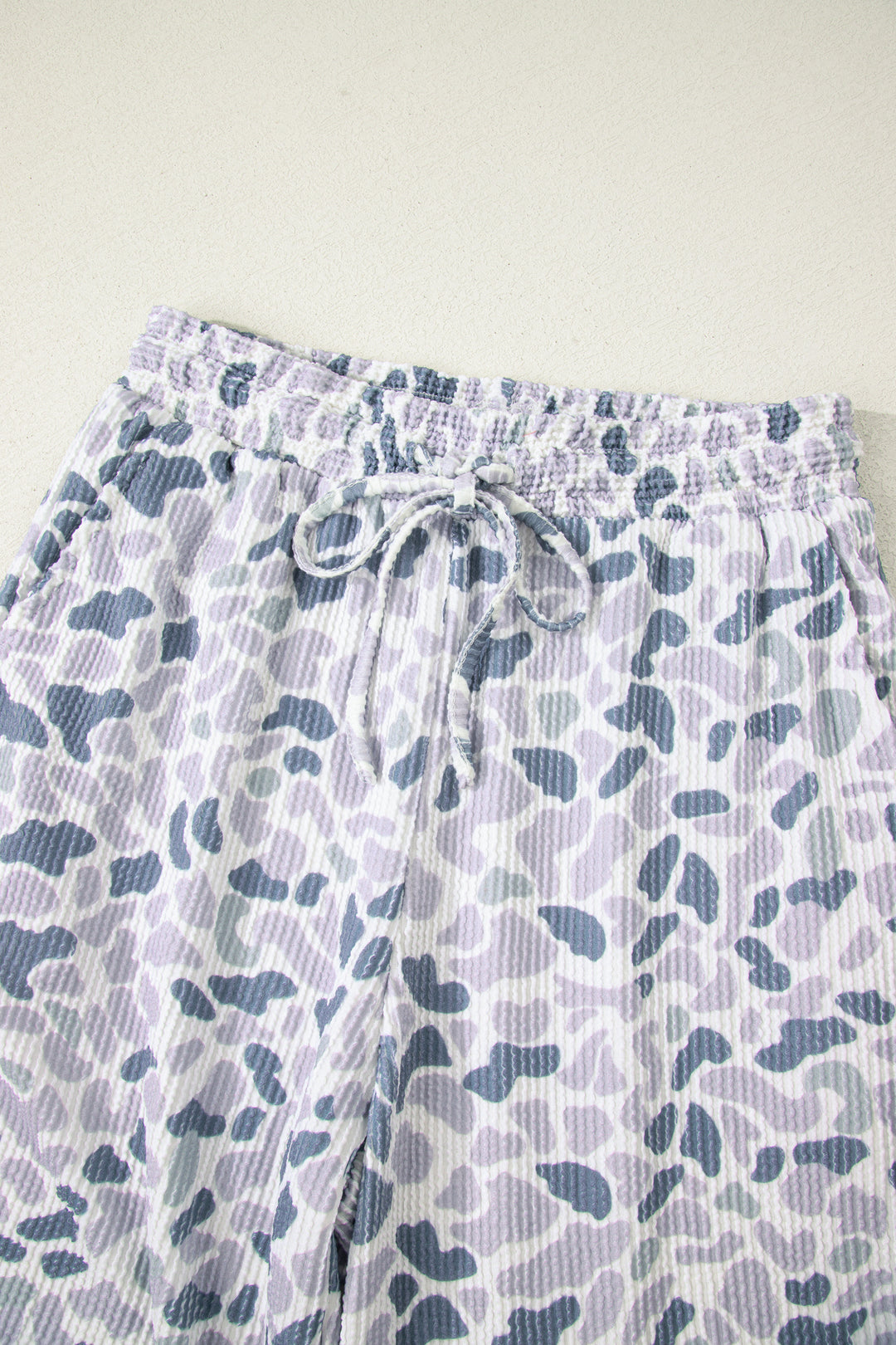 Beige Camouflage Print Twisted Rib Loose Tee Drawstring Pants Set