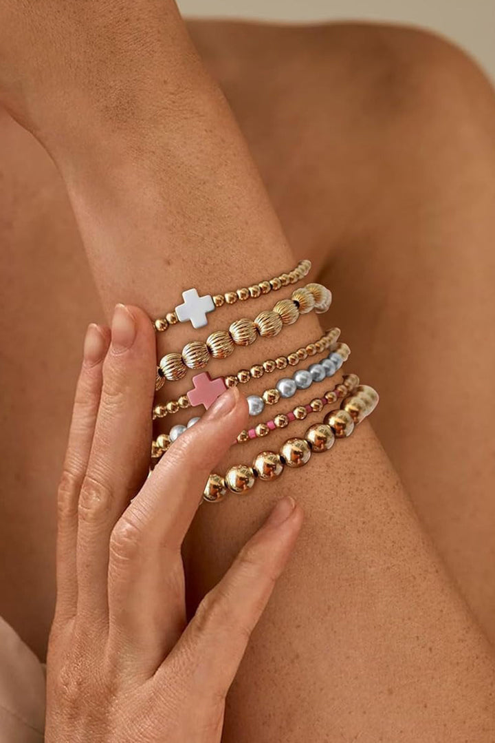 Plated Beading Pearl Cross Decor Multilayer Bracelet