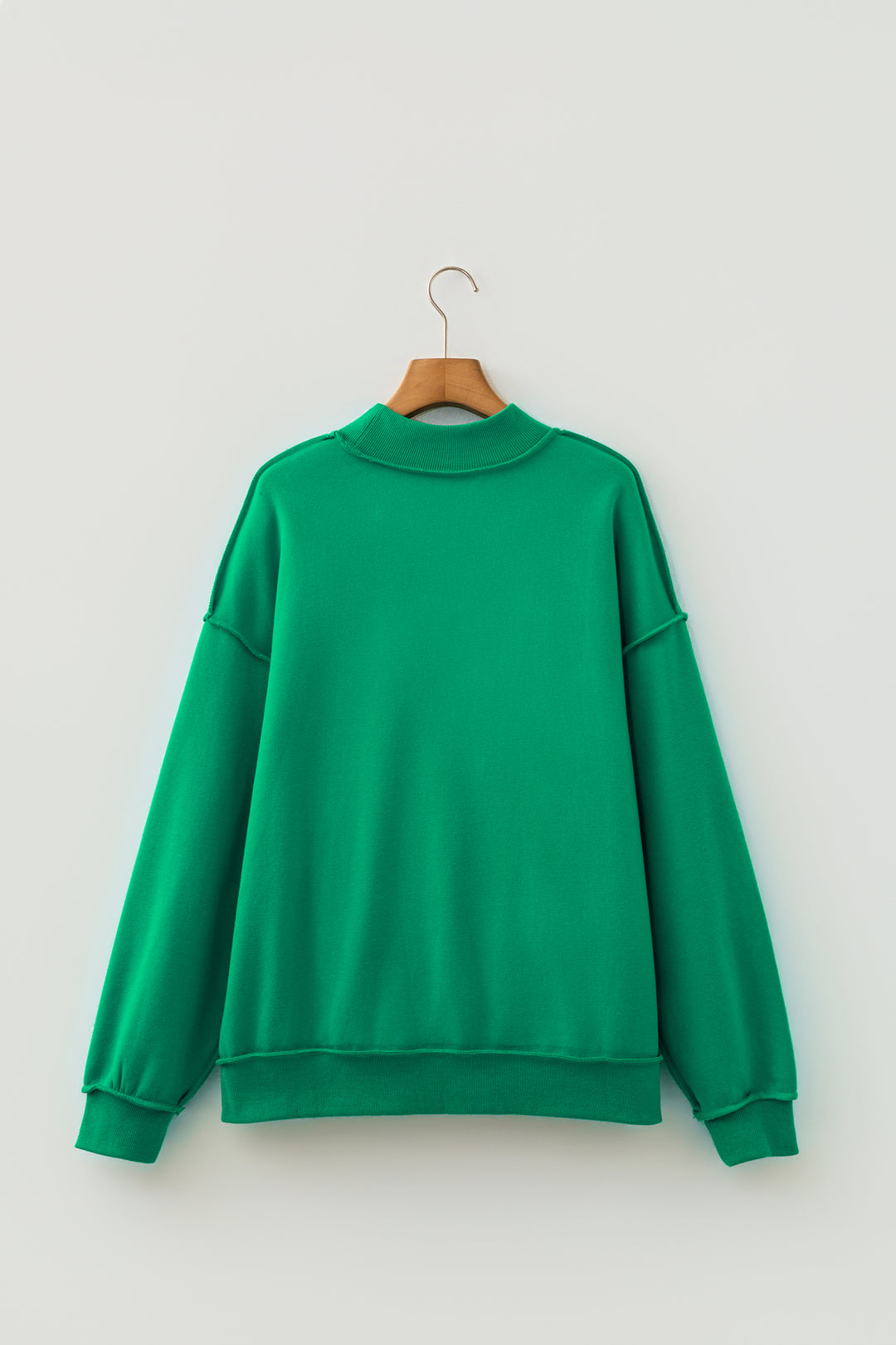 Bright Green Oversize Drop Shoulder Reversible Mock Neck Sweatshirt