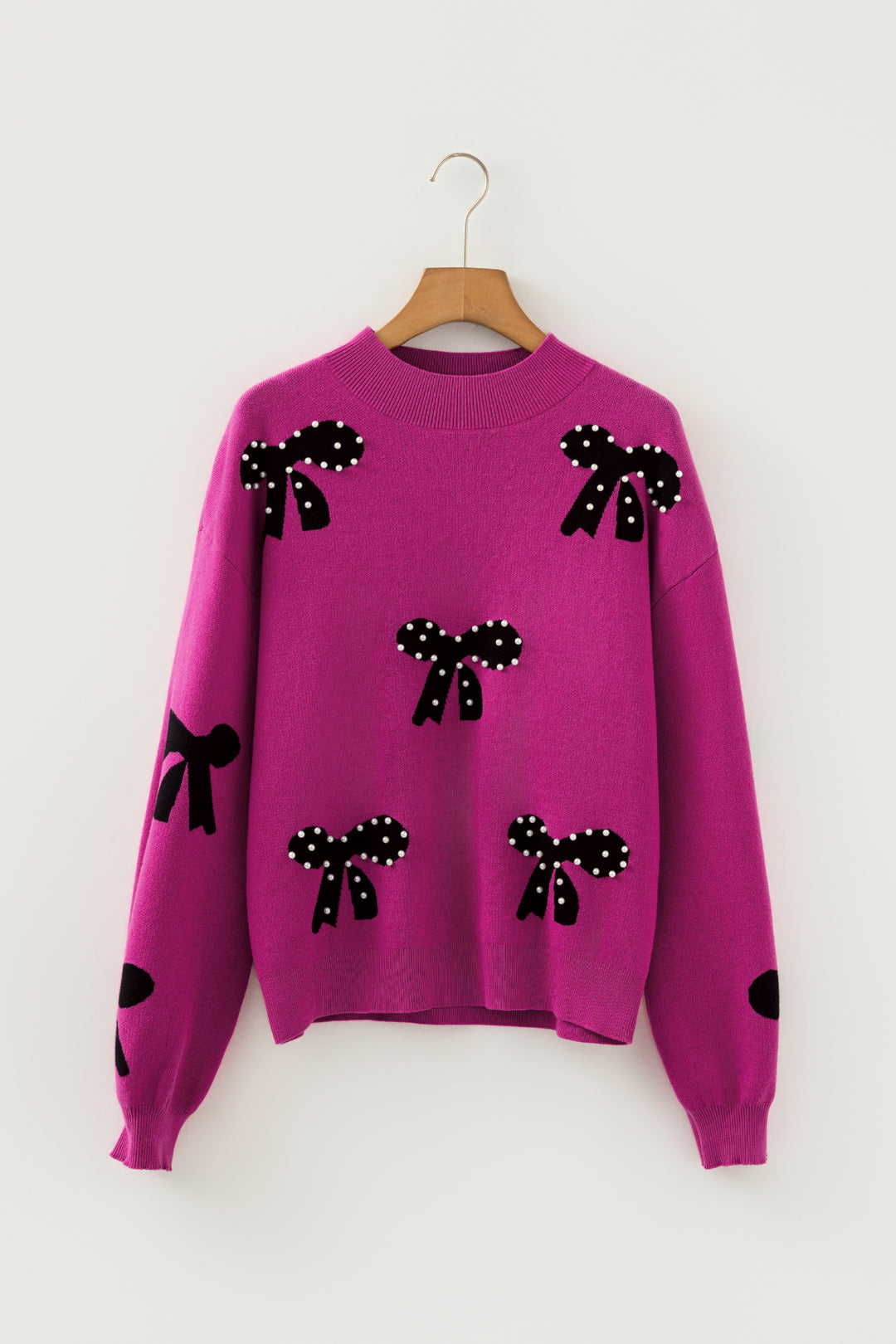 Pearl Embellished Bow Pattern Loose Sweater