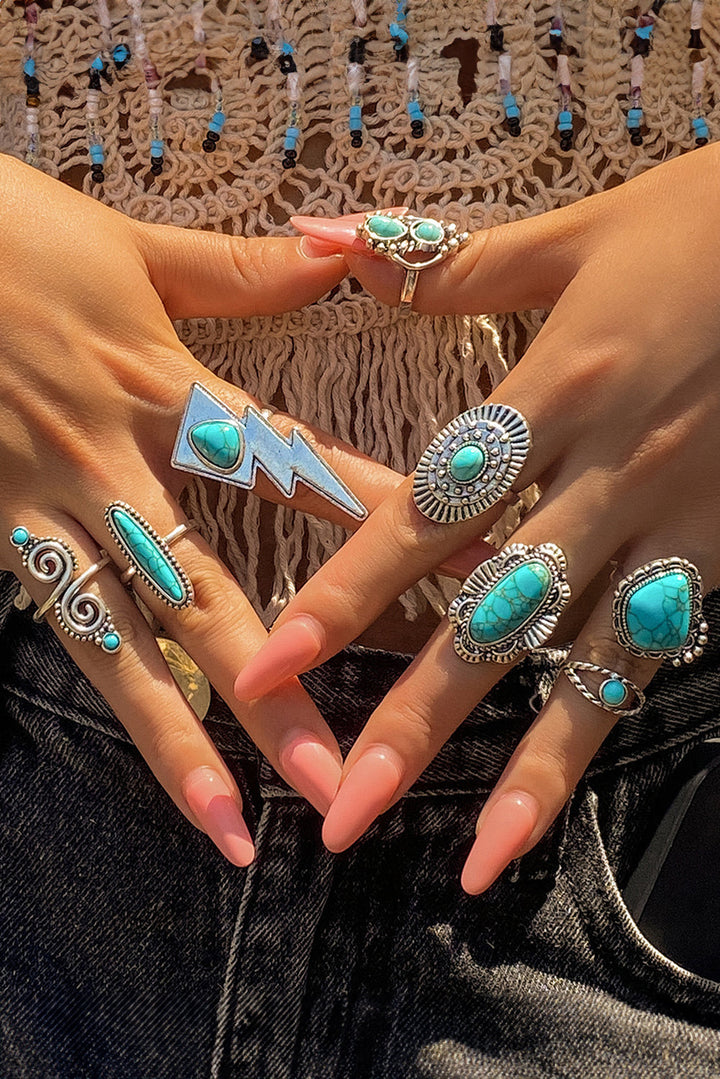 8-teiliges Western-Ringset mit Türkiseinlage