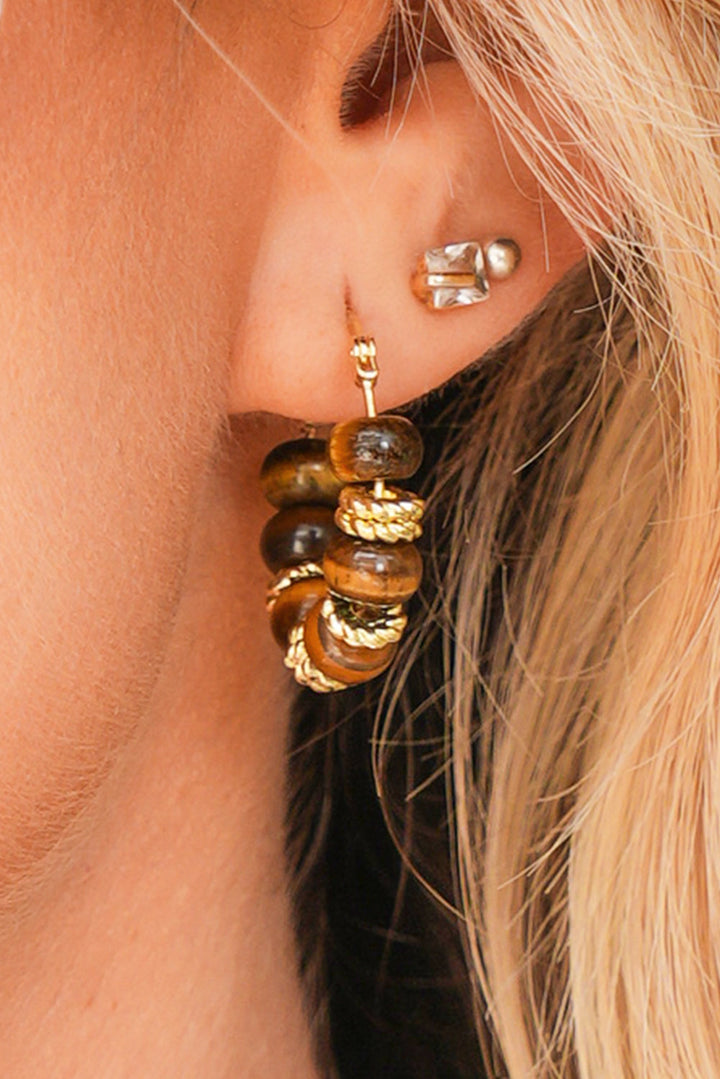 Retro Tiger Eye Stone Loop Clip-On Earrings