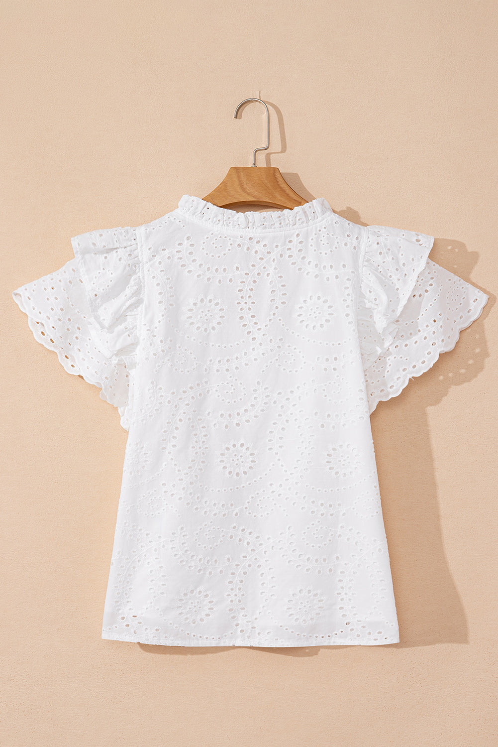 broderie anglaise ruffle short sleeve blouse