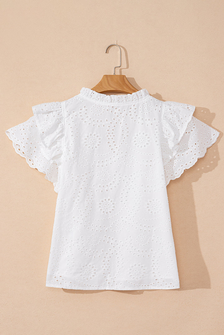 broderie anglaise ruffle short sleeve blouse
