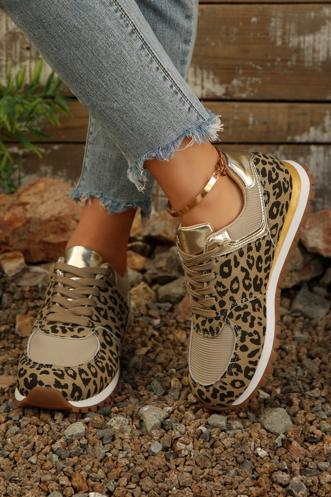 Leopard Faux Suede Mixed Patchwork Lace Up Sneakers
