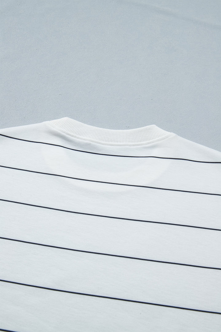 White Stripe Half Sleeve Tee Drawstring Shorts 2pcs Set