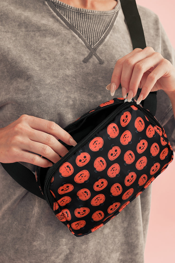 Halloween Pumpkin Print Buckle Strap Square Crossbody Bag