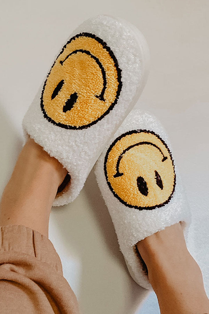 Chaussons antidérapants en peluche à imprimé visage souriant
