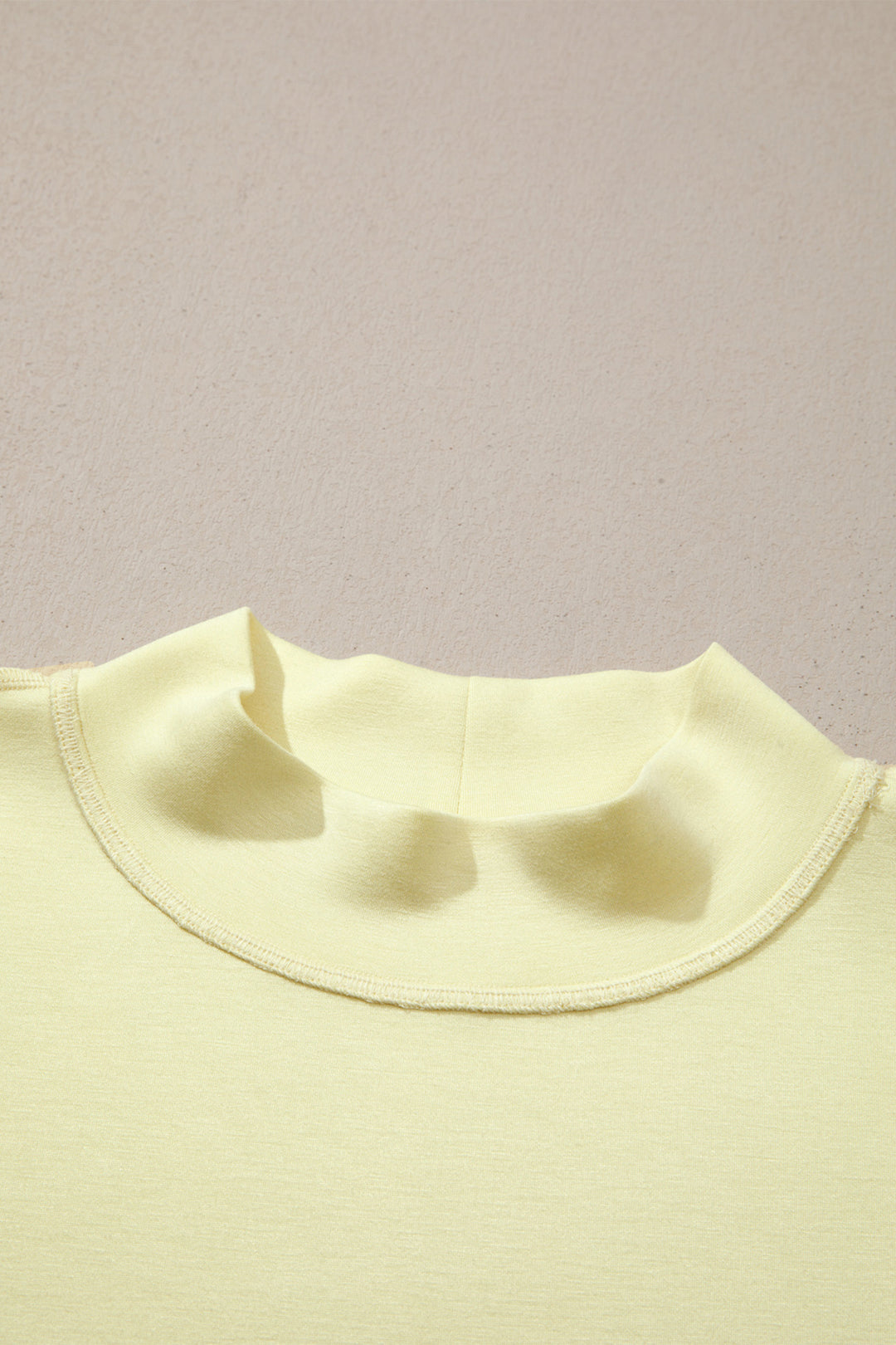 Yellow Cream Solid Color Exposed Seam Mock Neck Oversize Tee Casual Shorts 2pcs Outfit