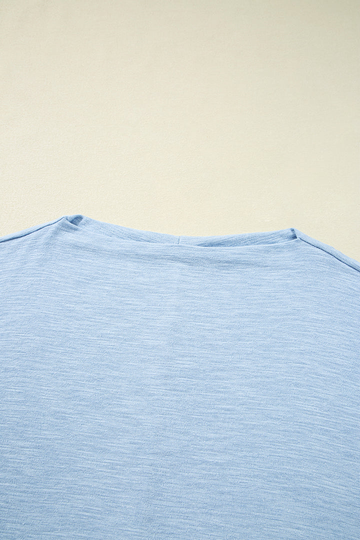 Beau Blue Solid Color Batwing Long Sleeve Top