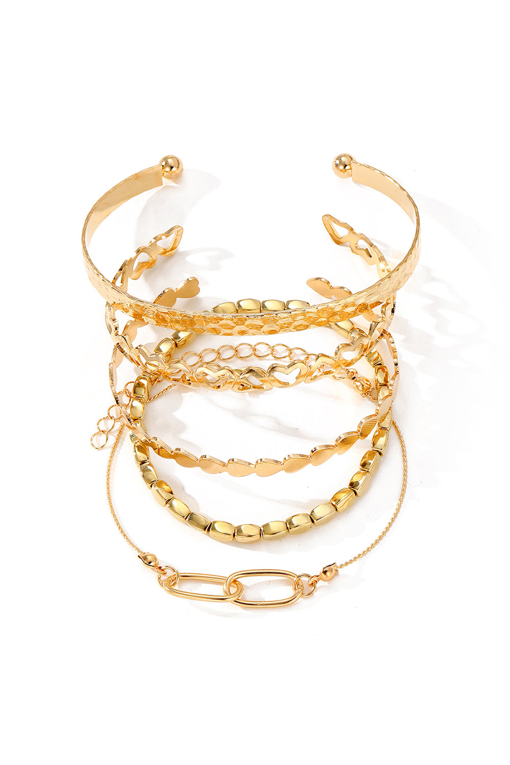 Ensemble de bracelets manchette ouverts multicouches plaqués cœur